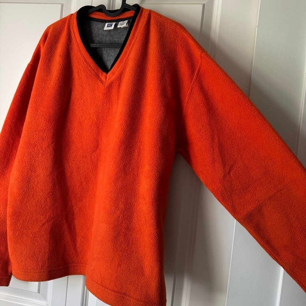 Gap Vintage 90s V-Neck orange Fleece Pullover - Picture 5 of 8
